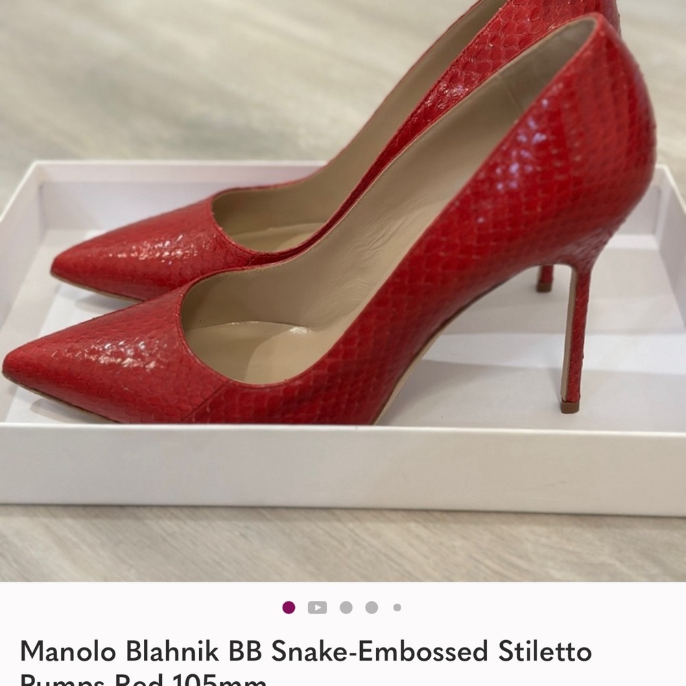 Manolo Blahnik Red Snake-Embossed Heels